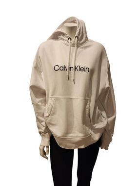 Calvin Klein White Logo Pullover Hoodie